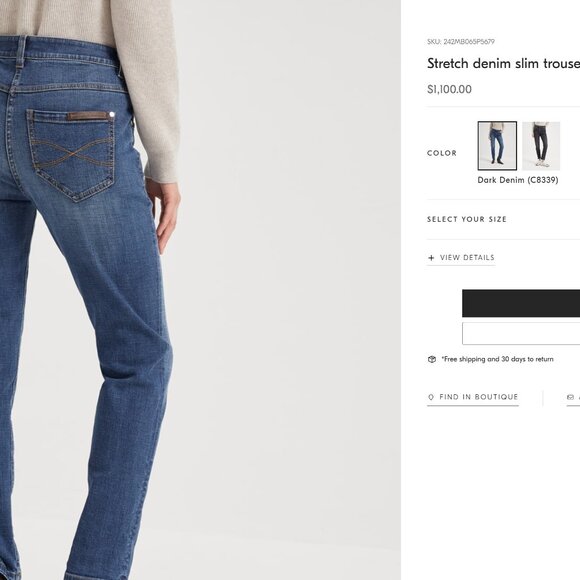 Brunello Cucinelli Blue Jeans Monili Stretch Skinny Denim 25.5"x27" Size 2 - Picture 3 of 9